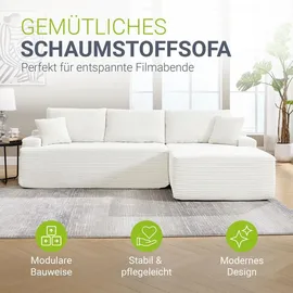 Juskys Eckcouch Cord 3-Sitzer Creme