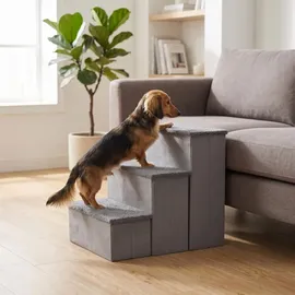 Relaxdays Hundetreppe 3 Stufen Grau 40 cm x 54 cm x 48 cm