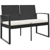 vidaXL Gartenbank 2-Sitzer mit Kissen Schwarz PP-Rattan