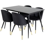 ebuy24 SilarBLExt Essgruppe Esstisch Ausziehbarer Tisch Länge cm 120 / 160 schwarz und 4 Velvet Esszimmerstühle Velour schwarz, Messing dekor.