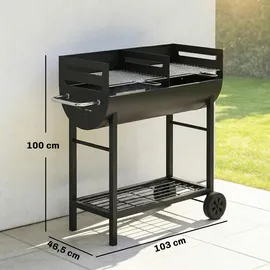 Outsunny Holzkohlegrill Grillwagen schwarz