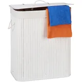 Relaxdays Wäschekorb Bambus mit Deckel, rechteckiger Wäschesammler, 2 Fächer, 95 l Volumen, faltbare Wäschebox, weiß