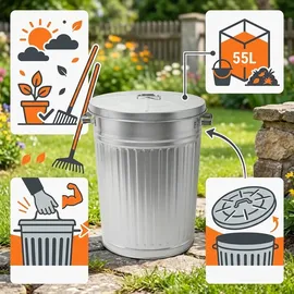 Spetebo Zink Abfalleimer 55 l Silber
