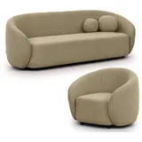 S-Style 3-1 Garnitur Bouclé 3-Sitzer + 1-Sitzer Beige