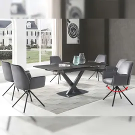 Mendler 6er-Set Esszimmerstuhl HWC-G67, Küchenstuhl Armlehne, drehbar Auto-Position, Samt MVG ~ dunkelgrau, Beine schwarz