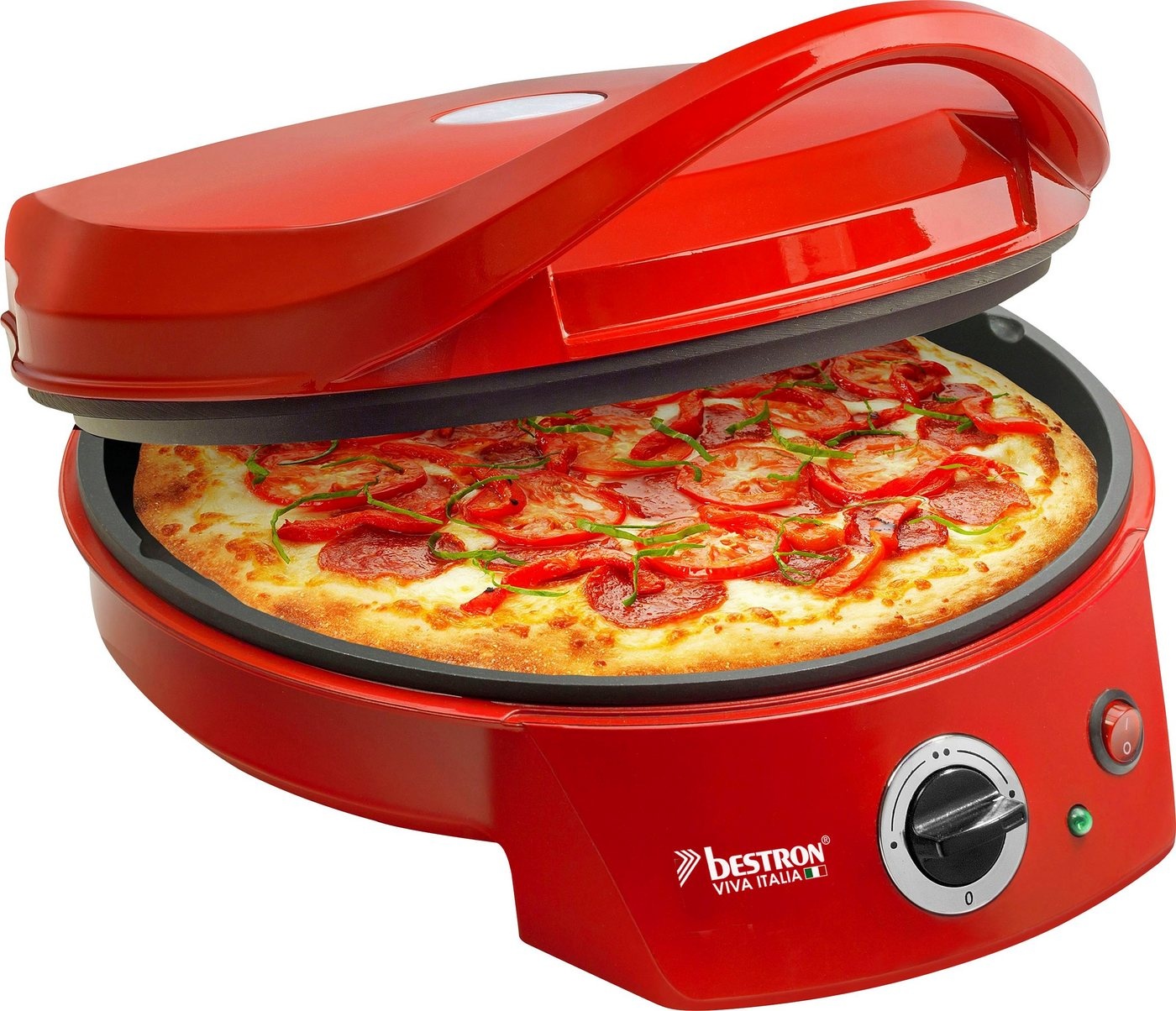bestron Pizzaofen APZ400 Viva Italia, Ober-/Unterhitze, Bis max. 180°C, 1800 Watt, Rot rot