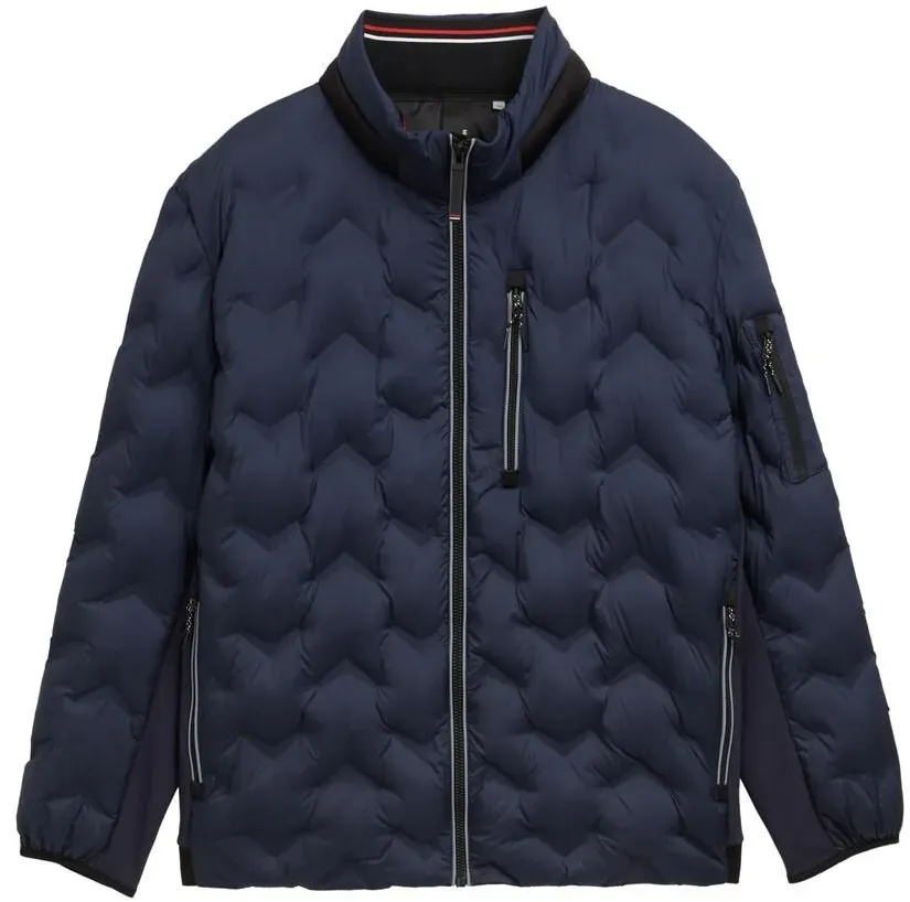 TOM TAILOR Herren Plus Size - Hybrid Lightweight Steppjacke mit verstaubarer Kapuze, blau, Uni, Gr. 3XL