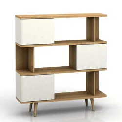 Raumteiler Regal in Weiß und Eichefarben Skandi Design