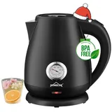 HOMELUX Wasserkocher Retro mit Temperaturanzeige Edelstahl Vintage Teekocher, 1,7L, 1.7 l, 2200 W, Vintage Design mit Kalkfilter, 1,7 Liter für Kaffee, Tee schwarz