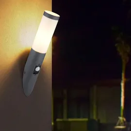 GLOBO Außenleuchte Hauswandlampe Wandfackel anthrazit opal Wandlampe Bewegungsmelder, Edelstahl, E27 Fassung, DxH 7,6x41 cm, 2er Set