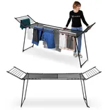 KADAX Wäscheständer ausziehbar, 20m Trockenfläche, 247x60x88cm, Standtrockner mit großer Trockenfläche, klappbarer Wäschetrockner, ausziehbarer Flügelwäscheständer (Schwarz)