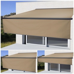 Elektrische Vollkassetten-Markise H124, 4x3m ausfahrbarer Volant ~ Polyester Creme, anthrazit