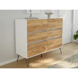 Sideboard Kommode Volo 120cm Greifraum 6 SoftClose Schubladen Weiß/Eiche Front