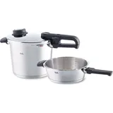 Fissler Vitavit Premium / Schnellkochtopf-Set, 2-teilig (6 L und 2,5 L - Ø 22 cm) Edelstahl-Dampfkochtopf & Bratpfanne, 2 Garstufen - Induktion