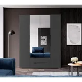 Stella Trading SPICE Eleganter Kleiderschrank mit viel Stauraum & Spiegeltüren - Vielseitiger Drehtürenschrank in Graphit matt - 160 x 208 x 57 cm (B/H/T)