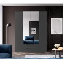 Stella Trading SPICE Eleganter Kleiderschrank mit viel Stauraum & Spiegeltüren - Vielseitiger Drehtürenschrank in Graphit matt - 160 x 208 x 57 cm (B/H/T)