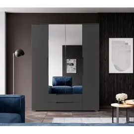 Stella Trading SPICE Eleganter Kleiderschrank mit viel Stauraum & Spiegeltüren - Vielseitiger Drehtürenschrank in Graphit matt - 160 x 208 x 57 cm (B/H/T)