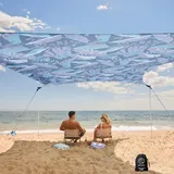 WEKAPO Strandzelt Sonnenschutz – 2.9x3.4 m Strandüberdachung mit 4 verlängerten Stangen, großen Sandsäcken und Schaufel, 2.8 m hoch, Wandern, UPF 50+ Schutz
