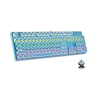 Gaming-Tastatur, Retro-Punk-Stil; mechanische Tastatur, blauer Schalter mit 9 echten RGB-Hintergrundbeleuchtungsmodi, stilvolle rosa mechanische Tastatur (runde Tastenkappe) (104 Tasten, blau)