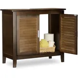 Relaxdays Waschbeckenunterschrank Lamell Badschrank aus Bambus, Waschbeckenschrank, HBT: 60 x 67 x 30 cm