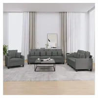 VidaXL 3-tlg. Sofagarnitur mit Kissen Dunkelgrau Stoff