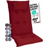 gardisun Gartenstuhlauflagen Hochlehner mit Kopfteil I Extra Dicke Sitzauflagen I Made in Europe I Polsterauflagen für Hochlehner I Auflagen mit extra hohem Komfort I 4er Set I Rot