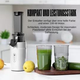 ventray Essential Ginnie - Kaltpress Entsafter, Slow Juicer mit 60 U/min 45mm Einfüllöffnung), BPA-frei, 400ml, Einfache Reinigung - Weiß
