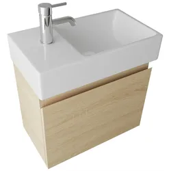 Alpenberger Waschtisch mit Unterschrank | Badmöbel Set Keramik Waschbecken Gäste-WC | Waschbeckenunterschrank Eiche Vormontiert mit SoftClose Funktion