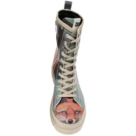 DOGO Stiefelette DOGO "Gisele Schnürstiefel Boots Red Fox Damen Stiefeletten", Damen, Gr. 39, Normalschaft, bunt (grün, orange), Lederimitat, Schuhe Stiefelette, Handgefertigt
