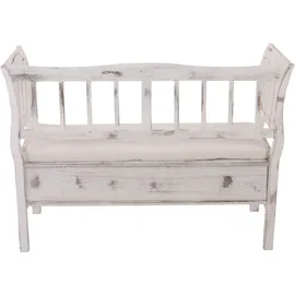 Mendler Sitzbank T207, Bank Truhenbank Staufach Kissen ~ weiß, shabby