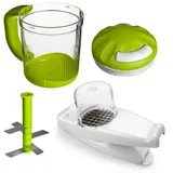 Genius Gemüse-Scheibenschneider Nicer Dicer mit 14 Klingen inkl. Twist N Joy, Set 6tlg, (Spar-Set, 6-tlg), Super handlich und immer im Einsatz, inkl. 625 ml Behälter grün|weiß