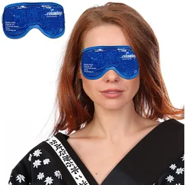 Relaxdays Augenmaske kühlend 2er Set, Gelperlen, Kühlmaske für Augen, Kühlbrille mit Klettverschluss, blau