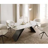 DeLife Esstisch Edge Boot 200x100 Keramik Calacatta Luxe Weiß-Gold-Grau V-Gestell Flachstahl Schwarz,