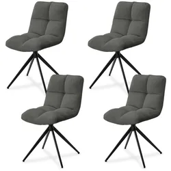 Juskys Drehstuhl Dallas 4er Set - Esszimmerstühle drehbar, Stuhl 120kg belastbar - Cord Hellgrau