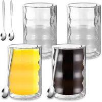 4er Set Latte Macchiato Gläser, 375ML Doppelwandige Kaffeegläser, Teegläser mit 4 Löffeln, Spiralförmige Cappuccino Gläser, Espressotassen Geeignet für Latte, Tee, Capuccino, EIS, Iced Americano