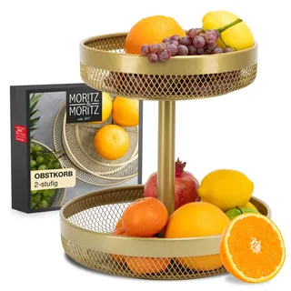 Moritz & Moritz Obst Etagere Gold Metall - Moderne Obstschale Gold - Obstkorb Gold zur Aufbewahrung von Obst, Gemüse und Brot