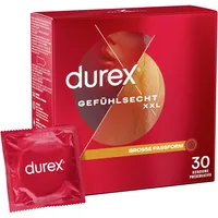 DUREX Gefühlsecht XXL Kondome – Dünne Kondome mit großer Passform & mit Silikongleitgel befeuchtet, transparent,