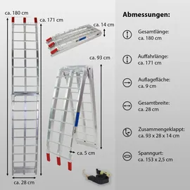 Baumarktplus TRUTZHOLM 1 x Auffahrrampe klappbar 180 cm Traglast 340 kg Alu grau Riffelstab Verladerampe