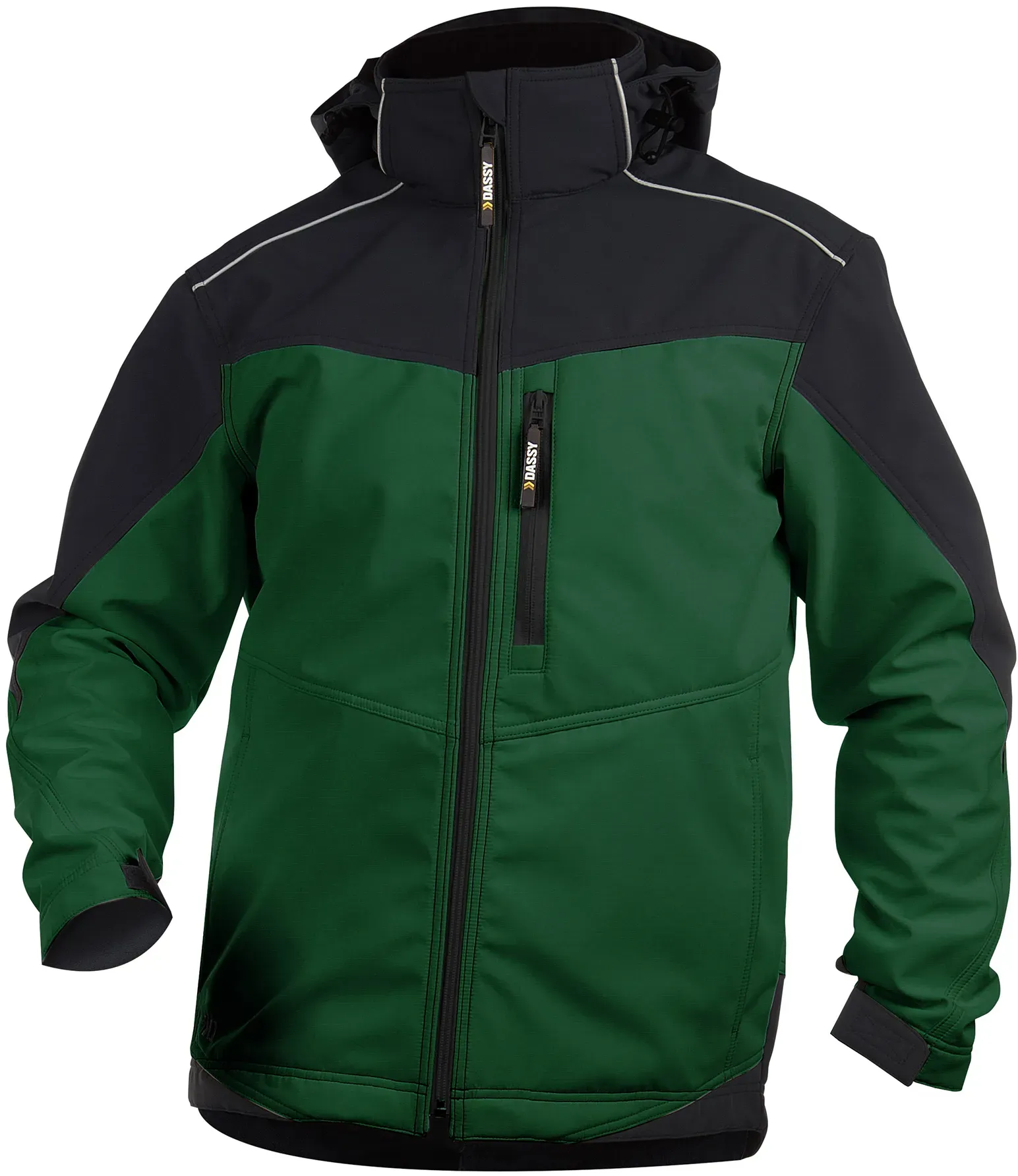 DASSY® Jakarta zweifarbige Softshell-Jacke für Herren - flaschengrün/schwarz - XS
