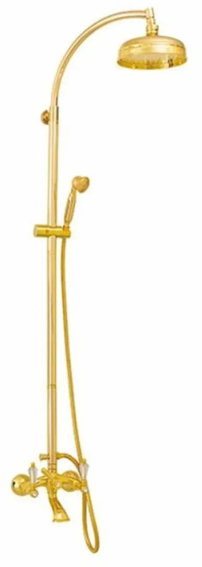 Casa Padrino Luxus Jugendstil Badewannenbatterie mit Handbrause und Überkopfbrause Gold H. 142 cm