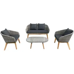 VILLANA Prato Loungemöbel, Grau, Akazie/Polyrattan/Polyester, Tisch 100 x 53 cm, Oval, Kissen Inklusive, FSC®-zertifiziertes Produkt