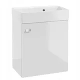 Wandhängender Badezimmerschrank Mit Waschbecken 60 X 50 Cm. Weiß Hochglanz, Chromgriff. Elara