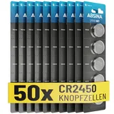 Absina CR2450 Knopfzelle 10x 5er Pack - CR 2450 3V Knopfzellen auslaufsicher & mit langer Haltbarkeit