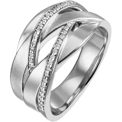 Fingerring JOBO Gr. 50, silber (silber 925, weiß), Fingerringe, Damen, 50, Silber 925 (Sterlingsilber), breit 925 Silber mit 34 Zirkonia