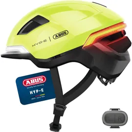ABUS Fahrradhelm HYP-E - Helm mit Frontlicht, Rücklicht und Blinklicht - geeignet auch fürs Fahrradfahren auf E-Bike und S-Pedelec - für Jugendliche und Erwachsene - Größe L, Signal Gelb