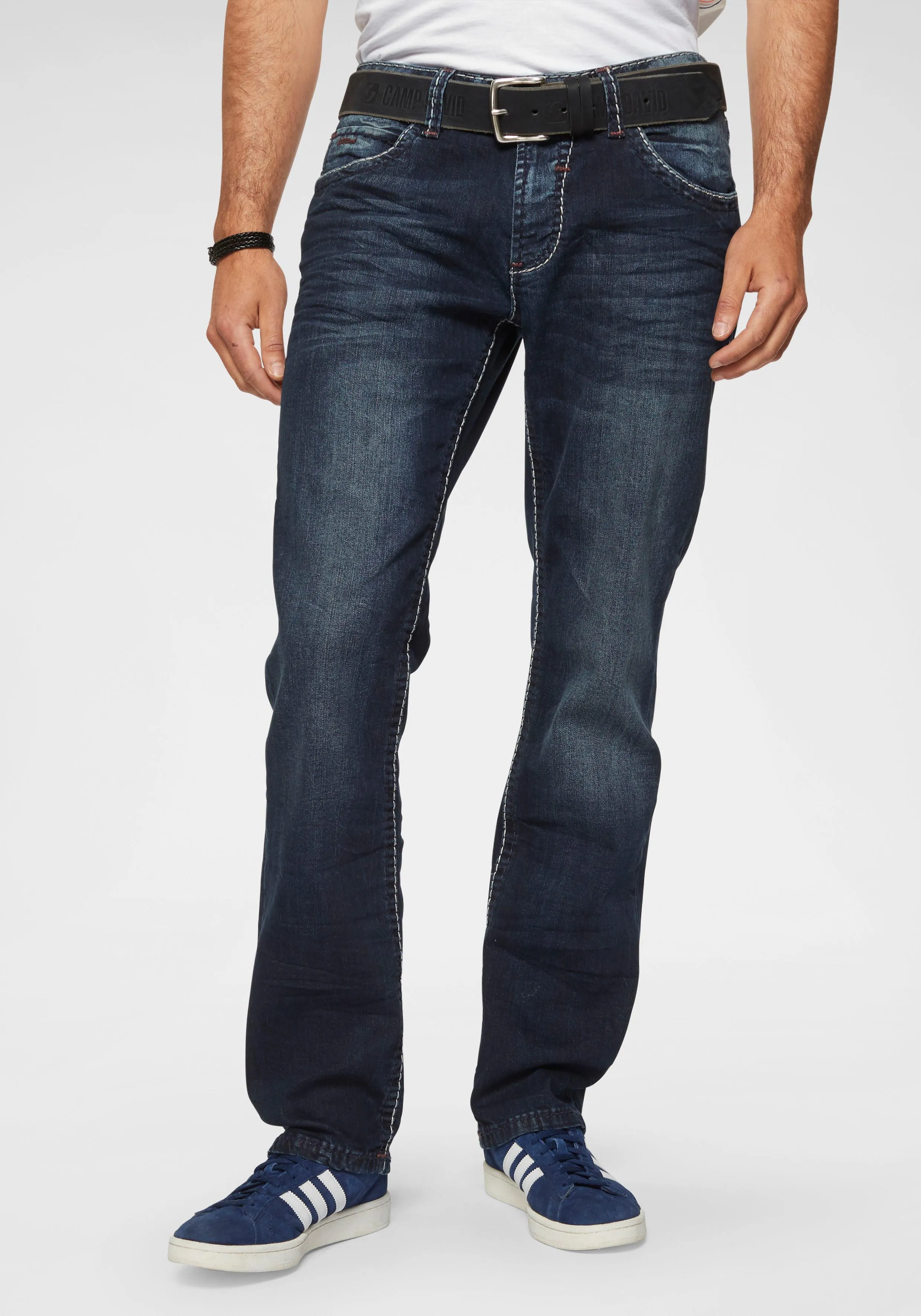 Straight-Jeans CAMP DAVID "NI:CO:R611" Gr. 38, Länge 34, blau (dark, used) Herren Jeans Straight Fit mit markanten Steppnähten