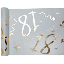 SANTEX 18. Geburtstag weiss gold Tischläufer, 5 m, x 30 cm Zahl 18