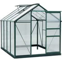 Outsunny Gewächshaus Aluminium Treibhaus mit Dachfenster Tür 190 x 252 x 201 cm Pflanzenhaus mit Fundament begehbares Tomatenhaus Witterungsbeständig Polycarbonat Grün+Transparent