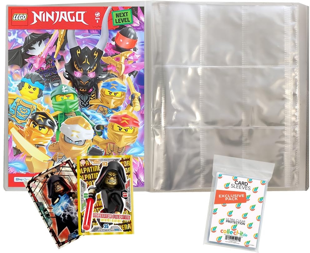 Bundle mit Lego Ninjago Serie 8 Next Level Trading Cards - 1 Leere Sammelmappe + 2 Limitierte Star Wars Karten + Exklusive Collect-it Hüllen