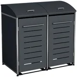 DEGAMO Mülltonnenbox 2er KIEL 139x83x136cm für 2x Tonne 120 und 240 Liter, Stahl anthrazit + Edelstahl - Grau